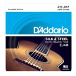 D'Addario  Silver Wound Silk & Steel Acoustic Folk Guitar Strings - .011-.047 EJ40