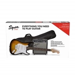 Fender® 037-1823-032 Squier Stratocaster Electric Guitar Starter Pack Brown Sunburst w/ Frontman 10g Amp