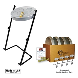 Panyard  Jumbie Jam Steel Drum Educators 4-Pack w/ Metal Z Stands - Silver W1178