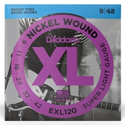 D'Addario  Nickel Wound Super Light Electric Guitar Strings - .009 - .042 EXL120